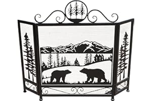 BestGiftEver 3-Panel Fireplace Screen Decorative with Mama Bear and Cub Strolling in The Meadow - Stand Alone Fireplace Cover Metal Mesh Screen - Home Decorative Firescreen for Cabin Wildlife Theme