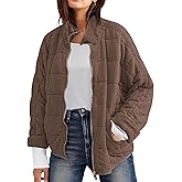 Wefebi Womens Dolman Quilted Lightweight Jackets Full-zip Stand Collar Loose Warm Winter Outwears with Pockets