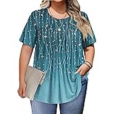 IN'VOLAND Womens Plus Size Tops Short Sleeve Tunic Crew Neck Shirts Summer Casual Loose Blouse 1X-5X