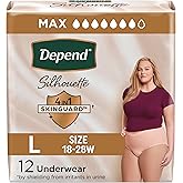 Depend Silhouette Adult Diapers, Incontinence & Postpartum Bladder Leak Underwear for Women, Maximum Absorbency, Large, Pink, 12 Count, Packaging May Vary