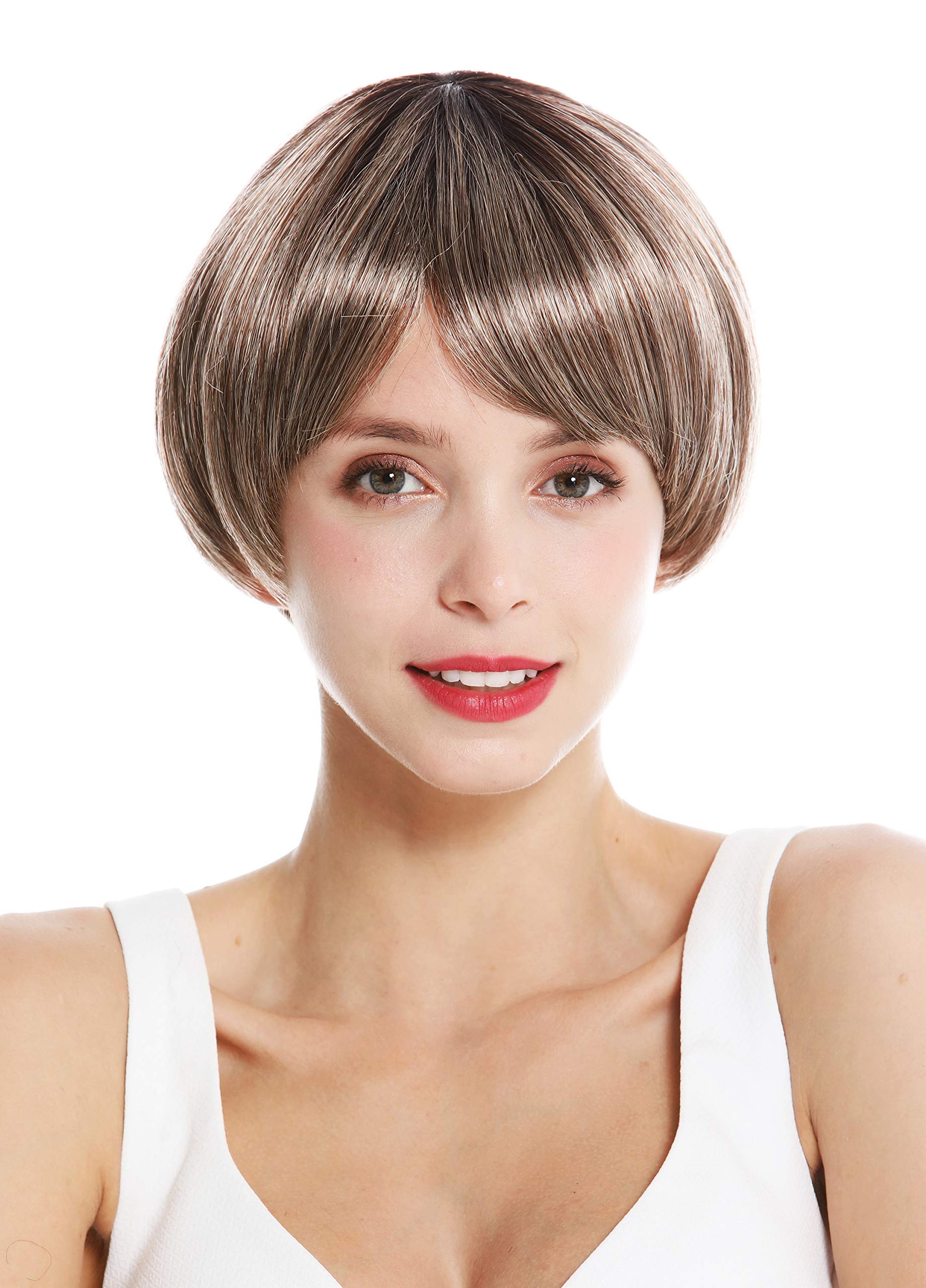 WIG ME UP - VK-6-26SP31YS4 quality women's wig short Page bob fringe ombre brown blonde highlights dark brown hairline