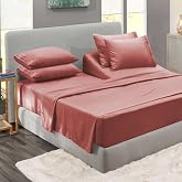 Clara Clark Flex Top King Sheets - Hotel Luxury 6 Piece Bed Sheets for Top Split King Bed - Soft Bedding Sheets &amp; Pillowcases, Head Split King Size. Pink Clay
