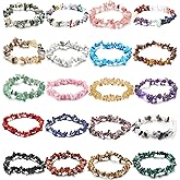 SAMOCO 20 PCS Natural Gemstone Bracelets Chakra Crystal Irregular Chips Beads Stretch Bracelets for Women Align Chakras Promote Communication