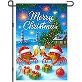 IVN Christmas Holiday Garden Flag Crab Flag 12x18 Inch Double Sided Santa Hats Christmas Gifts Lighthouse Tree Decorative Yard Outdoor Seasonal Rustic Decor