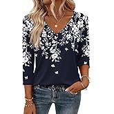 Zeagoo 3/4 Length Sleeve Womens Tops V Neck Shirt Dressy Casual Blouse Basic Tshirts 2026 Fashion Clothing S-2XL