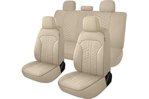 YGL Luxury Leather Car Seat Covers Full Set, Anti-Stain Interior Protector.Waterproof Auto Seat Covers for Cars,Trucks,Van,SUV,Pickup,Airbag Compatible (Beige)