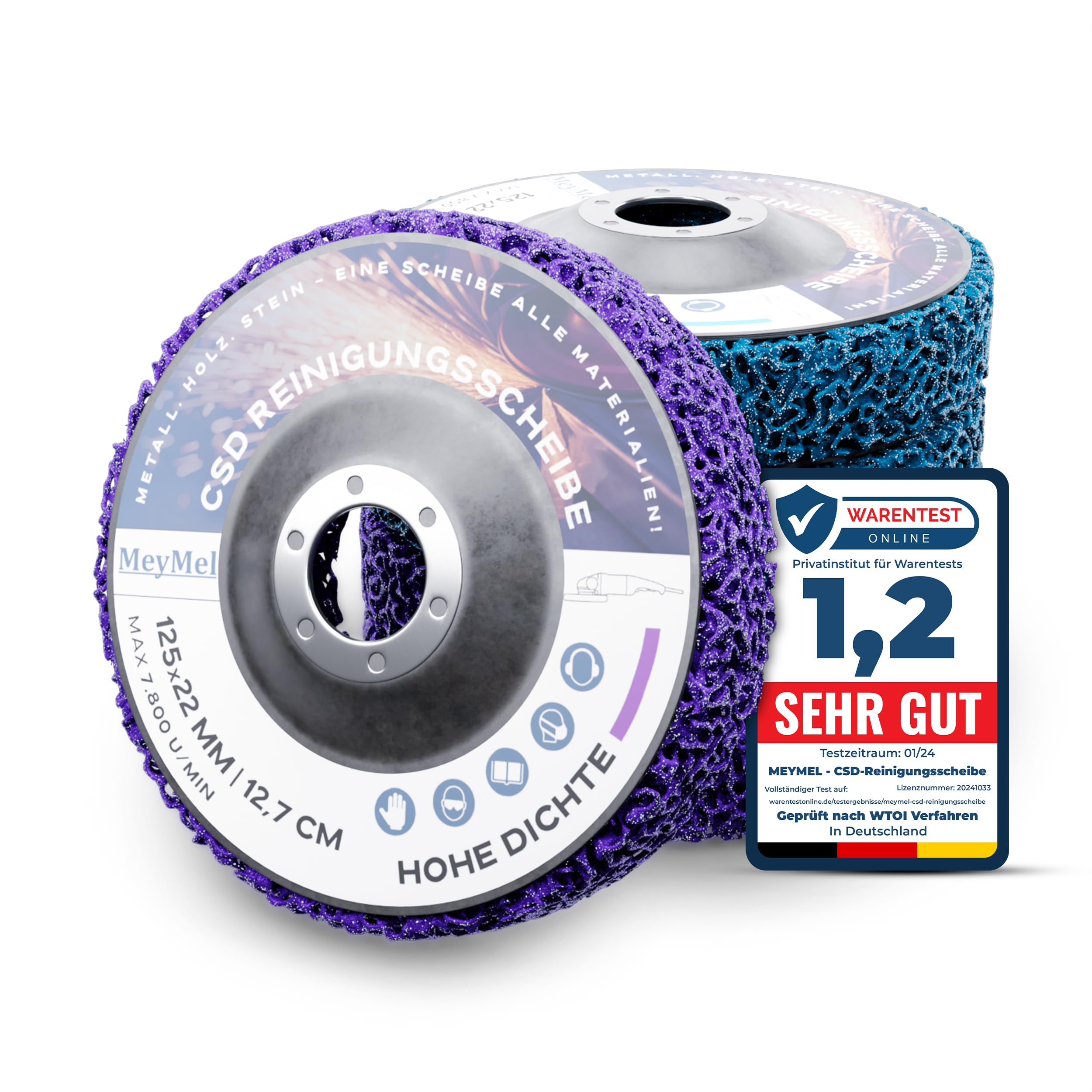 MeyMel® 5 Stück Premium CSD Scheibe 125mm 3x Grob & 2x Mittel | Hochleistungs- & Bruchsichere Reinigungsscheibe | Für Winkelschleifer 125mm | Rostentferner für Flex | Holz Metall Stein Beton