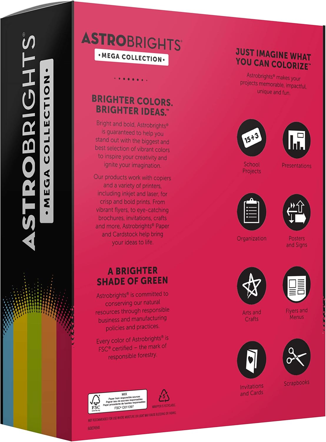 Astrobrights Mega Collection, Colored Paper, "Classic" 5-Color Assortment, 625 Sheets, 24 lb/89 gsm, 8.5" x 11" - MORE SHEETS! (91623) : Office Products
