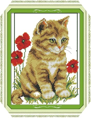 Amazon Co Jp ニードルポイントクラフトキット 猫とポピークロスステッチ写真デザインモダンなクロスステッチパターン縫製刺繍キット家の装飾クラフト 11ctスタンプ製品 ホーム キッチン