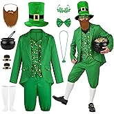 SOMSOC 10 Pieces Men's St Patrick's Day Costume with Shamrock Accessories Clover Glasses Top Hat for Adult Irish Party