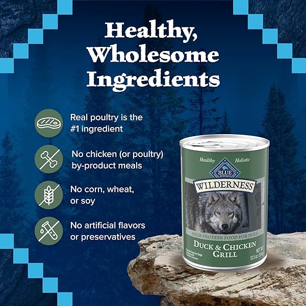 BLUE BUFFALO WILDERNESS ADULT WET DOG FOOD, HIGH-PROTEIN & GRAIN-FREE, MADE WITH NATURAL INGREDIENTS, DUCK & CHICKEN GRILL, 12.5-OZ. CANS, 12 COUNT