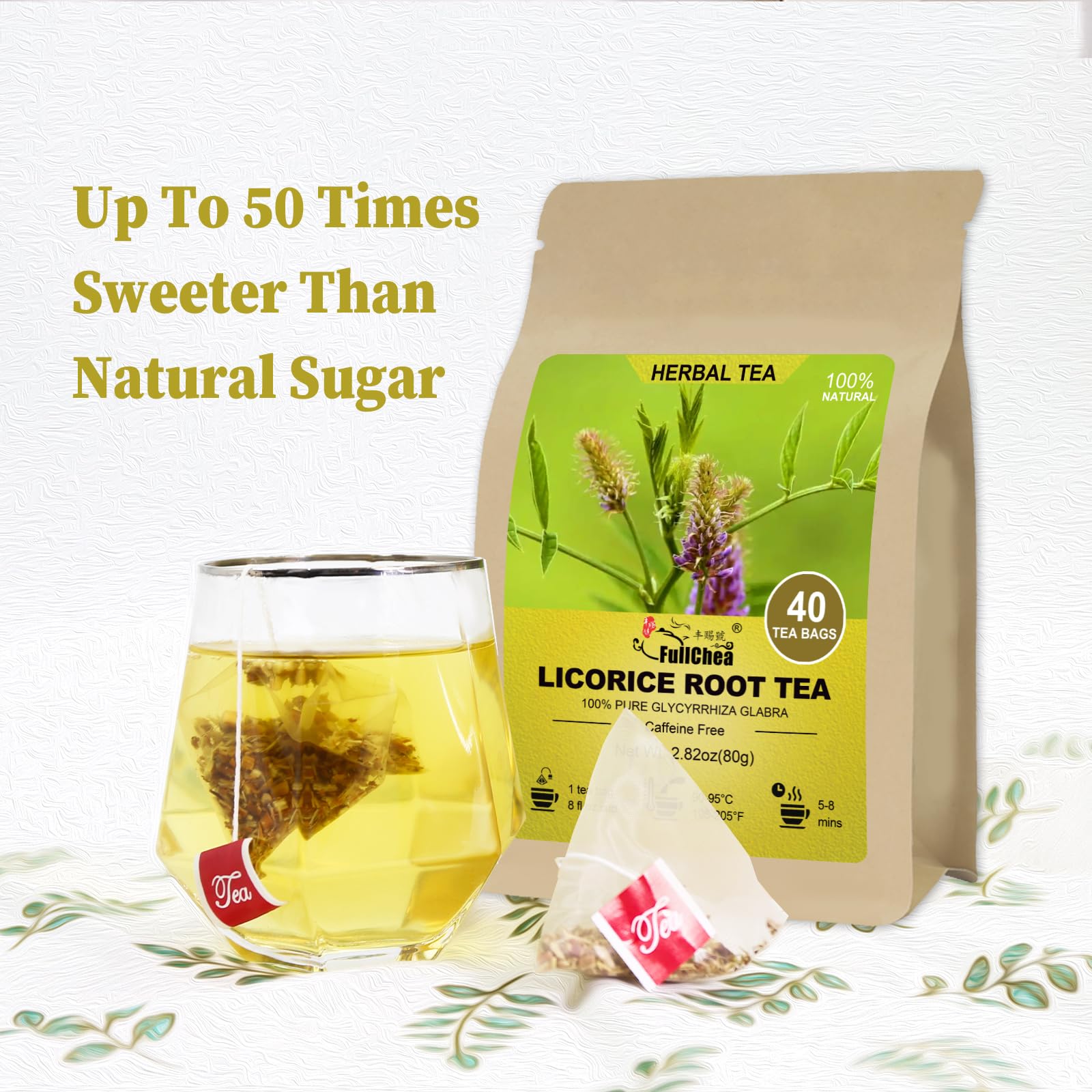 FullChea Licorice Root Tea Bag, 40 Teabags, 2g/bag - Premium | Non-GMO | Naturally Caffeine-free Herbal Tea | Aid in Digestion & Promote Respiratory Health