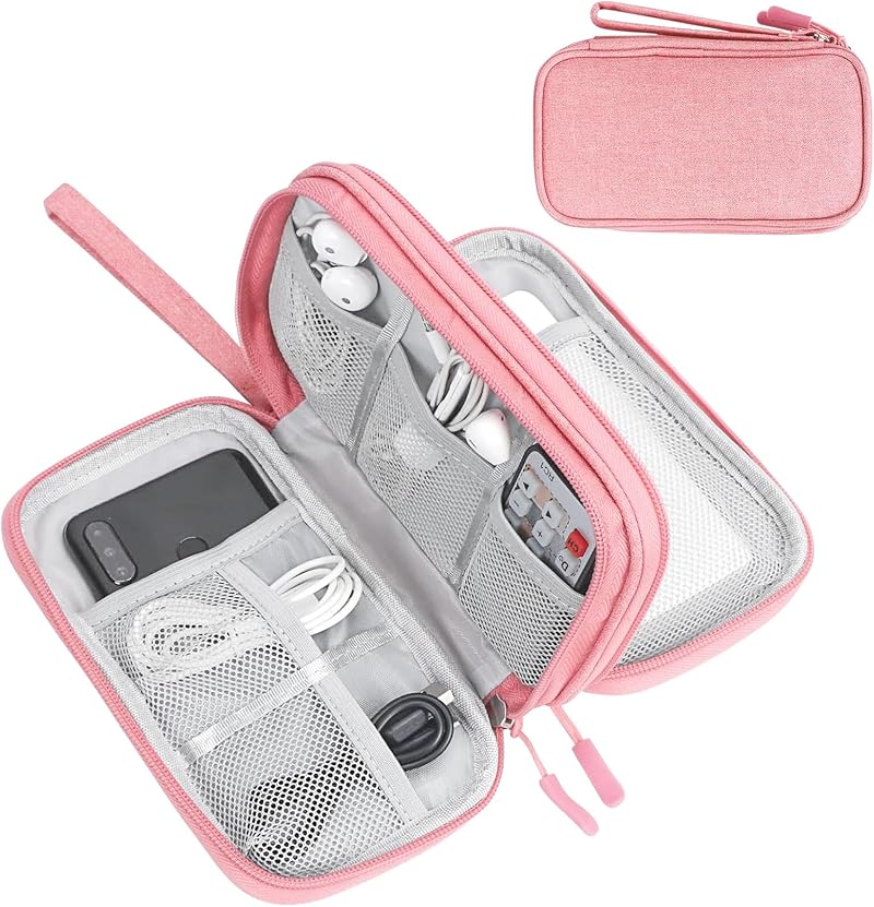 FYY Travel Cable Organiser 2-Layer waterproof electronics pouch Pink