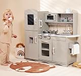 Kidoz Signature Wooden Toy Kitchen Large Play Kitchen Grey With Lights Sounds view 2