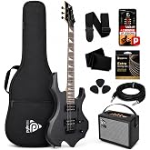 Pyle Heavy Metal EG Fire Electric Guitar Axe w/ Amplifier Kit, Full Size Instrument w/ Practice Amp &amp; Accessories, Metal Axe, Black