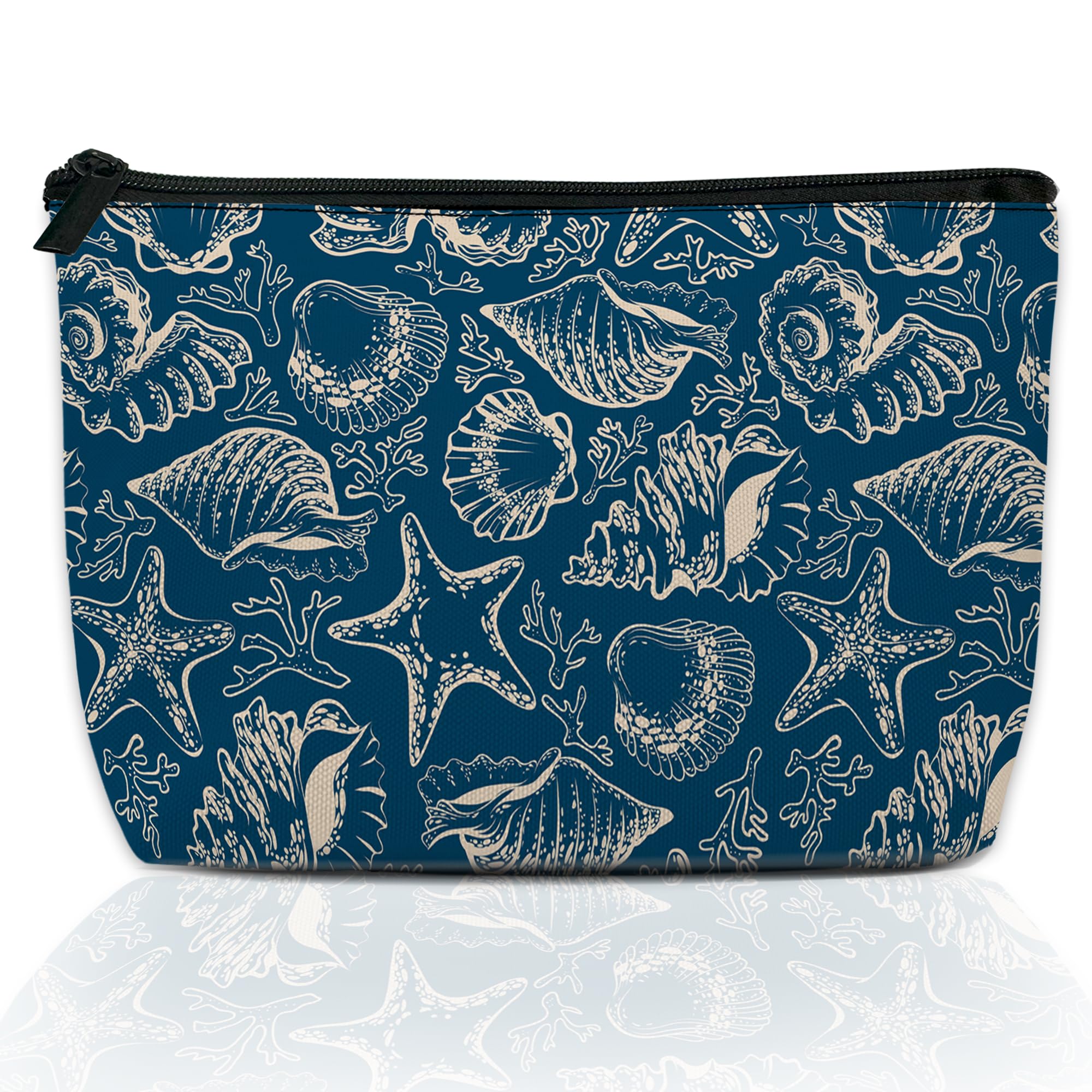 Photo 1 of DEMACYA Beach Shells Starfish Coral Makeup Bag for Purse, Waterproof Funny Cosmetic Bag for Women, Zipper Travel Toiletry Pouch Gift 9.5×5.9 Inch