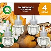 Air Wick Plug-In Scented Oil Refills, Warm Woods &amp; Jasmine, 4 Count | Air Wick air freshener refill pack &amp; room scent; plug in for home, infused with essential oils; bathroom, bedroom &amp; indoors