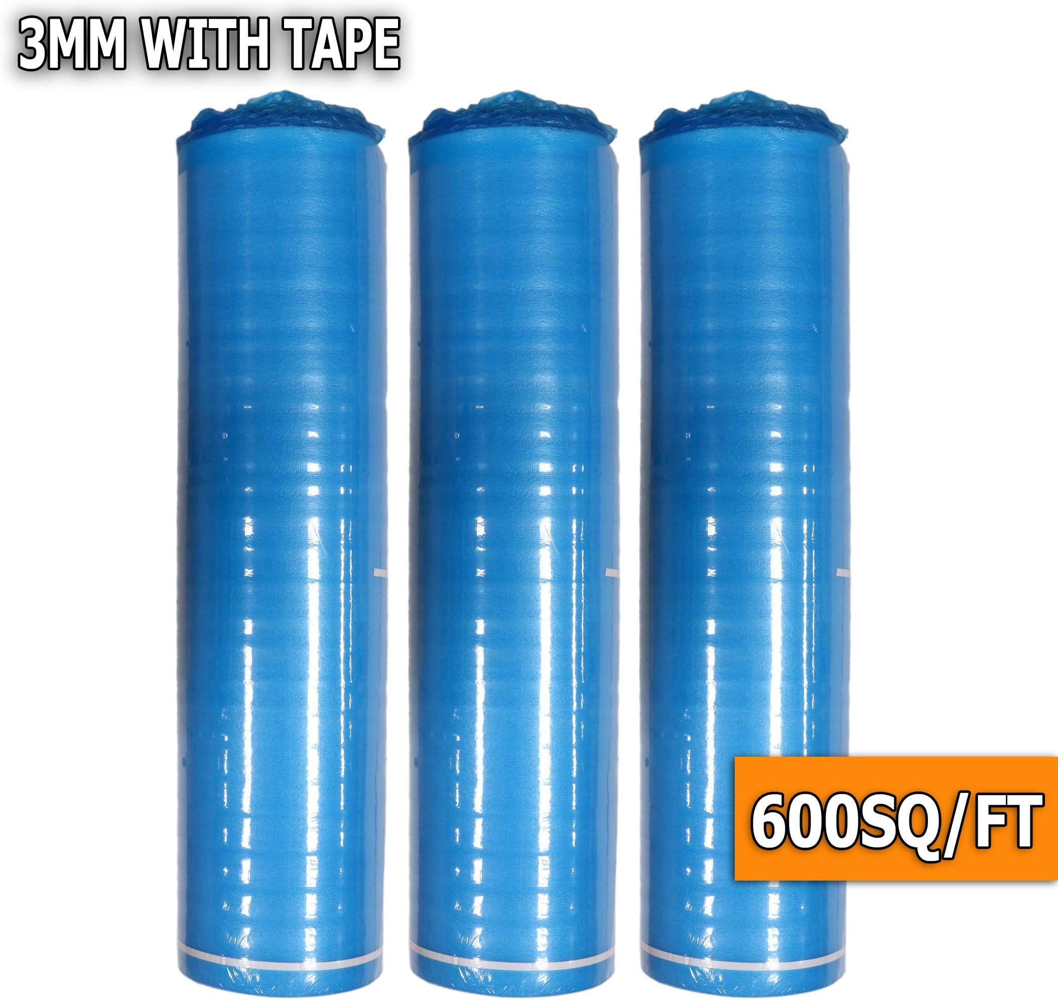 AMERIQUE 691322306903 600SQFT Premium 3MM Thick Super Quiet Floor Underlayment Padding with Tape & Vapor Barrier 3-in-1 Heavy Duty, 600 SQFT, Royal Blue, Square Feet