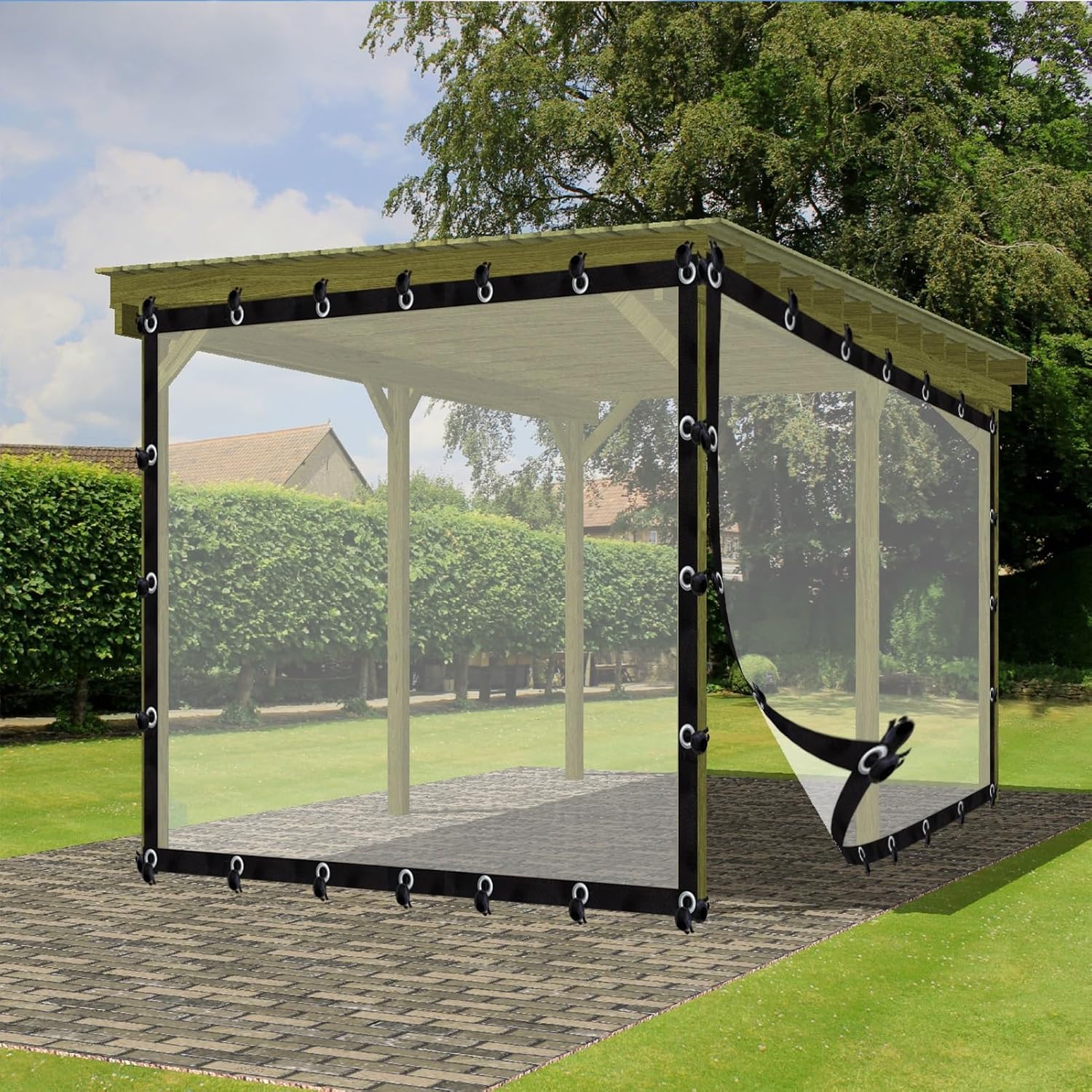 Outdoor Curtains - ALEXXO Outdoor Clear Patio Curtain Transparent Vinyl Tarp Waterproof Side Panels with Grommets, Rainproof Anti-Tear, for Pergola, Porch, Gazebos (Color : Clear, Size : 4x2m/13.12x6.56ft)