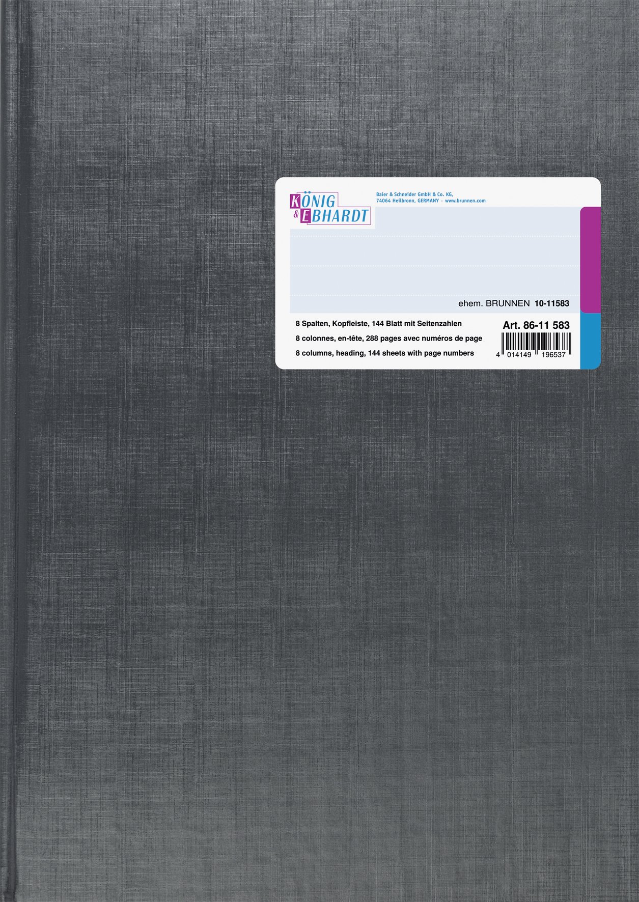 Baier & Schneider Account Book Business Book Column Paper Binding, grau, 8 Column, 21 x 25.5