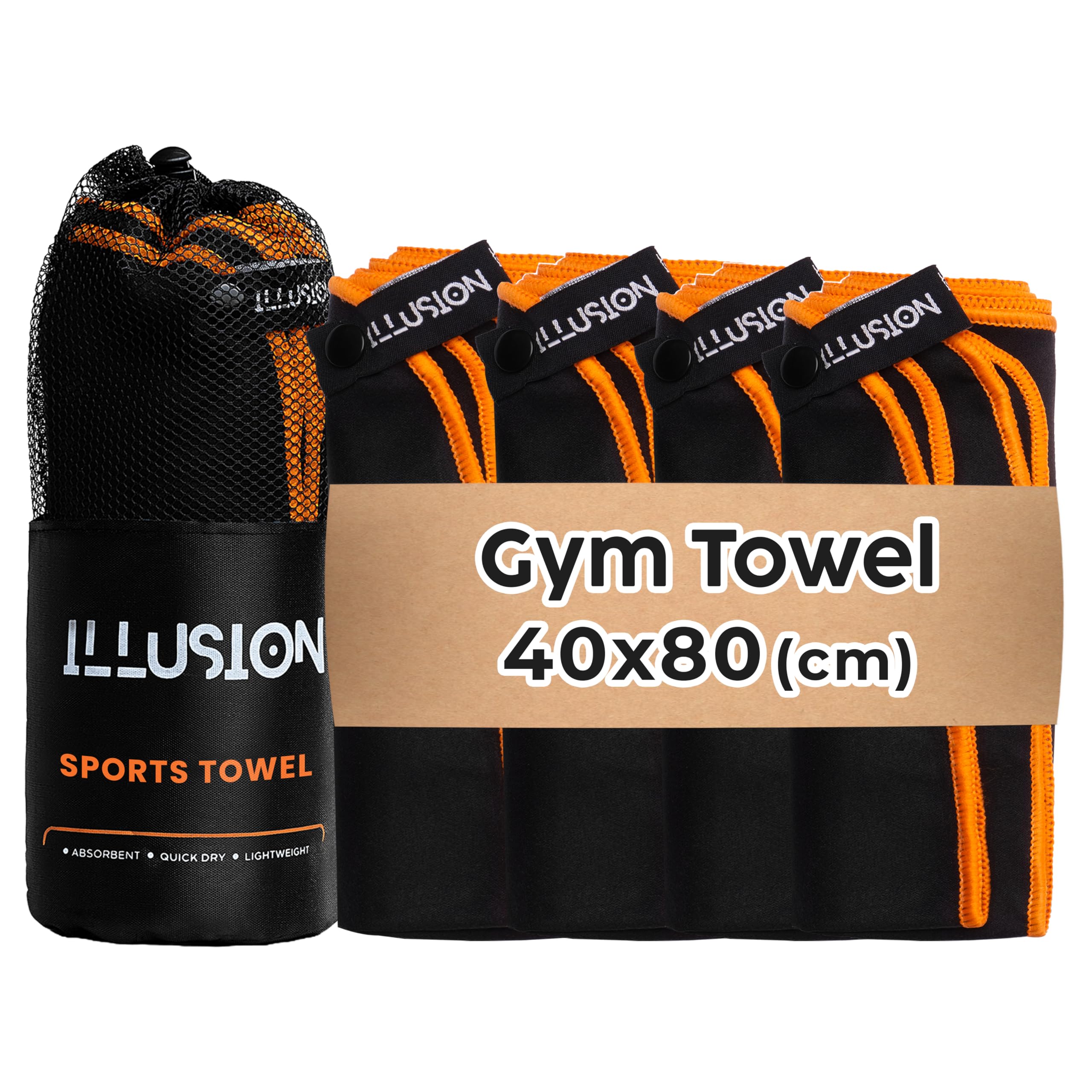 illusion Small Microfibre Gym Towel for Active Sports (40x80cm) - Lightweight Quick Dry Towel - Ideal for Cardio, Cycling, Strength Training, Yoga, and Running, Perfect for Athletes Training Outdoors