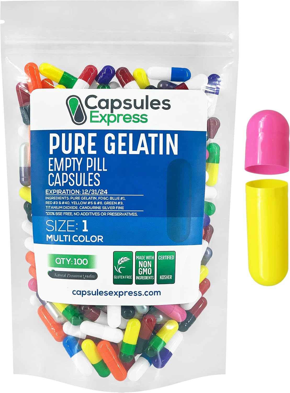 Capsuline Size 0 Empty Gelatin Capsules Clear 1000 Count Gluten Free Kosher Nongmo Certified Pure Bovine Pill Caps For Diy Supplement Filling - View #3