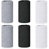 6 PCS Wrist Bands for Sweat, Sweat Wristbands Men Women Elastic Athletic Cotton Sweatbands for Tennis Basketball Running Workout