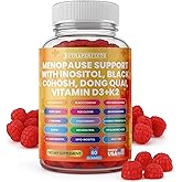 Sugar Free Menopause Support Gummies for Women D-Chiro Myo Inositol Black Cohosh Dong Quai Vitamin D3 K2 - Hormone Balance, PMS, Hot Flash & Night Sweat Relief Perimenopause Water Retention Debloating