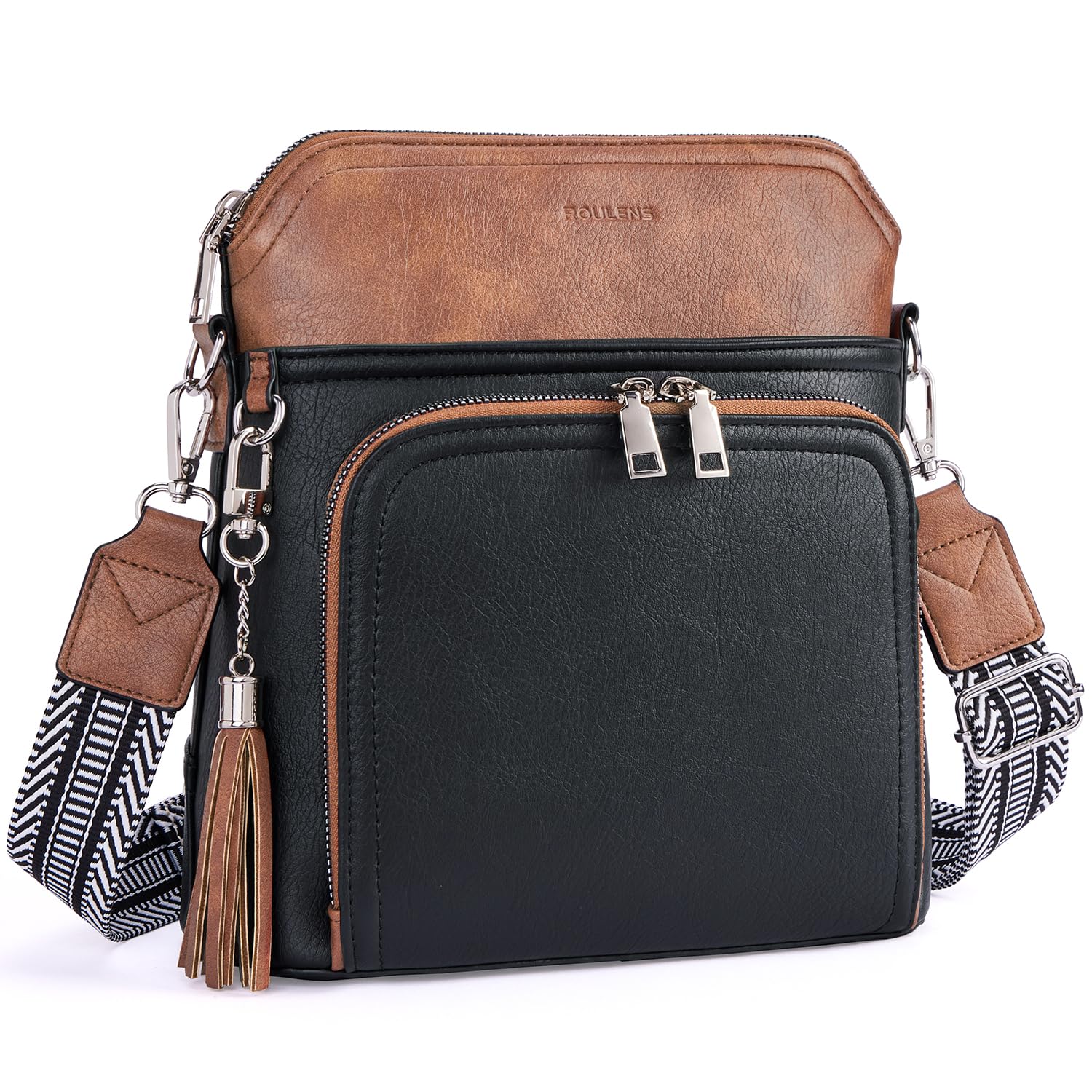 Roulens Crossbody Purse for Women Vegan Leather Medium Crossbody Wallet Bag for Travel Women Shoulder Handbags with Tassel Image