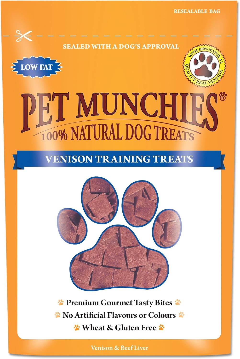 Pet Munchies Venison & Beef Liver Dog Training Treats, Grain Free Tasty Bites with Natural Real Meat, Low in Fat 50g (Pack of 8)