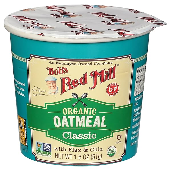 BOB’S RED MILL ORGANIC GLUTEN FREE OATMEAL CUP, CLASSIC WITH FLAX/CHIA, 1.8 OUNCE (PACK OF 1), NON-GMO, WHOLE GRAIN, KOSHER
