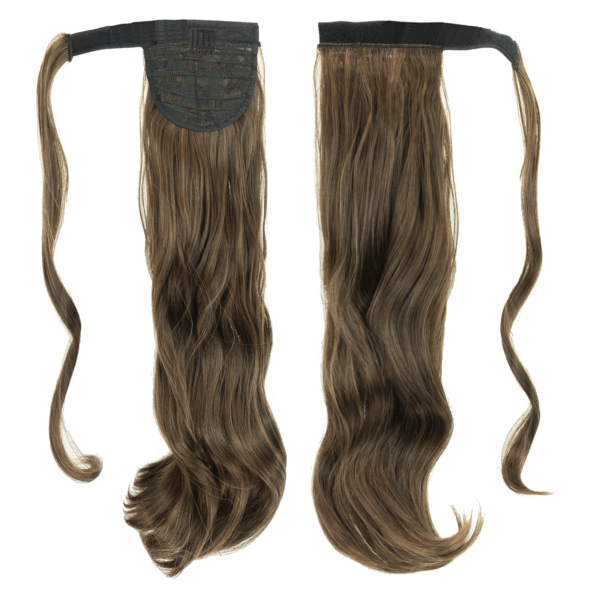IMISSU Long Curly Wrap Around Ponytails Extension Synthetic Hair Extensions Clip in Ponytail Wavy Hairpiece (Mixed Brown)