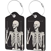 EOBKLAX 2 Pack Luggage Tag for Suitcase,Human Skeleton PU Leather Suitcase Tags Identifiers with Privacy Name Address Labels and Durable Steel Loop for Women Men Travel