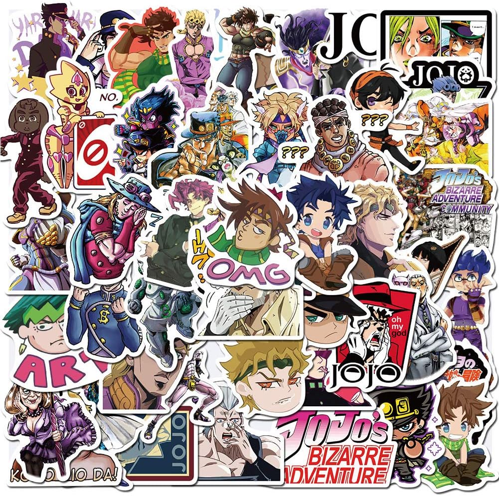 JoJo's Bizarre Adventure Stickers,50PCS Anime Cartoon Waterproof Laptop Stickers Water Bottle Cellphone Bicycle Motorcycle Car Sticker Decals