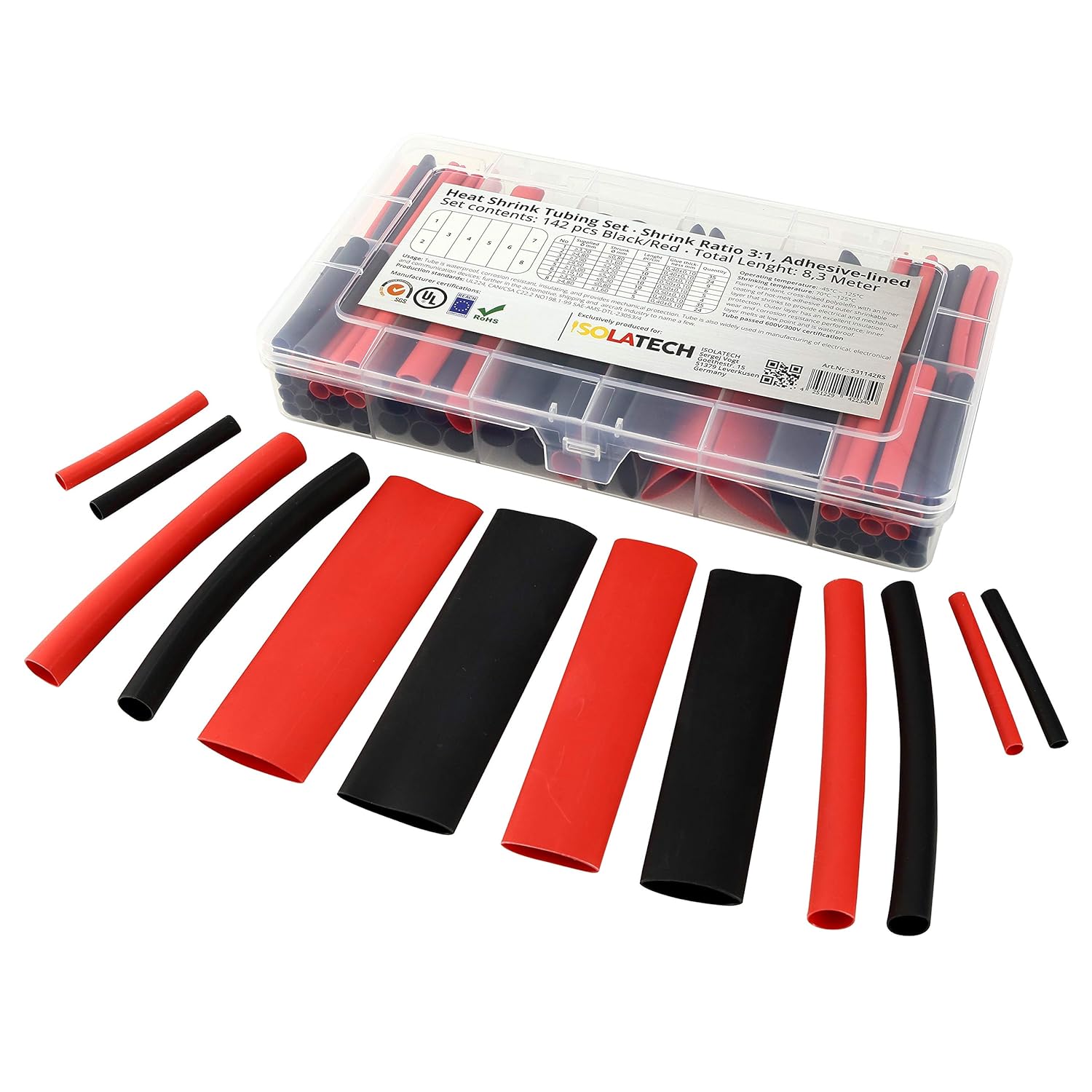 Red and Black Heat Shrink Tubing Kit 31 Adhesive Lined 142 pcs