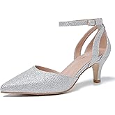 fereshte Women's Pointed Toe Ankle Strap Pumps, Kitten Heel, D'Orsay Style, Dress Shoes