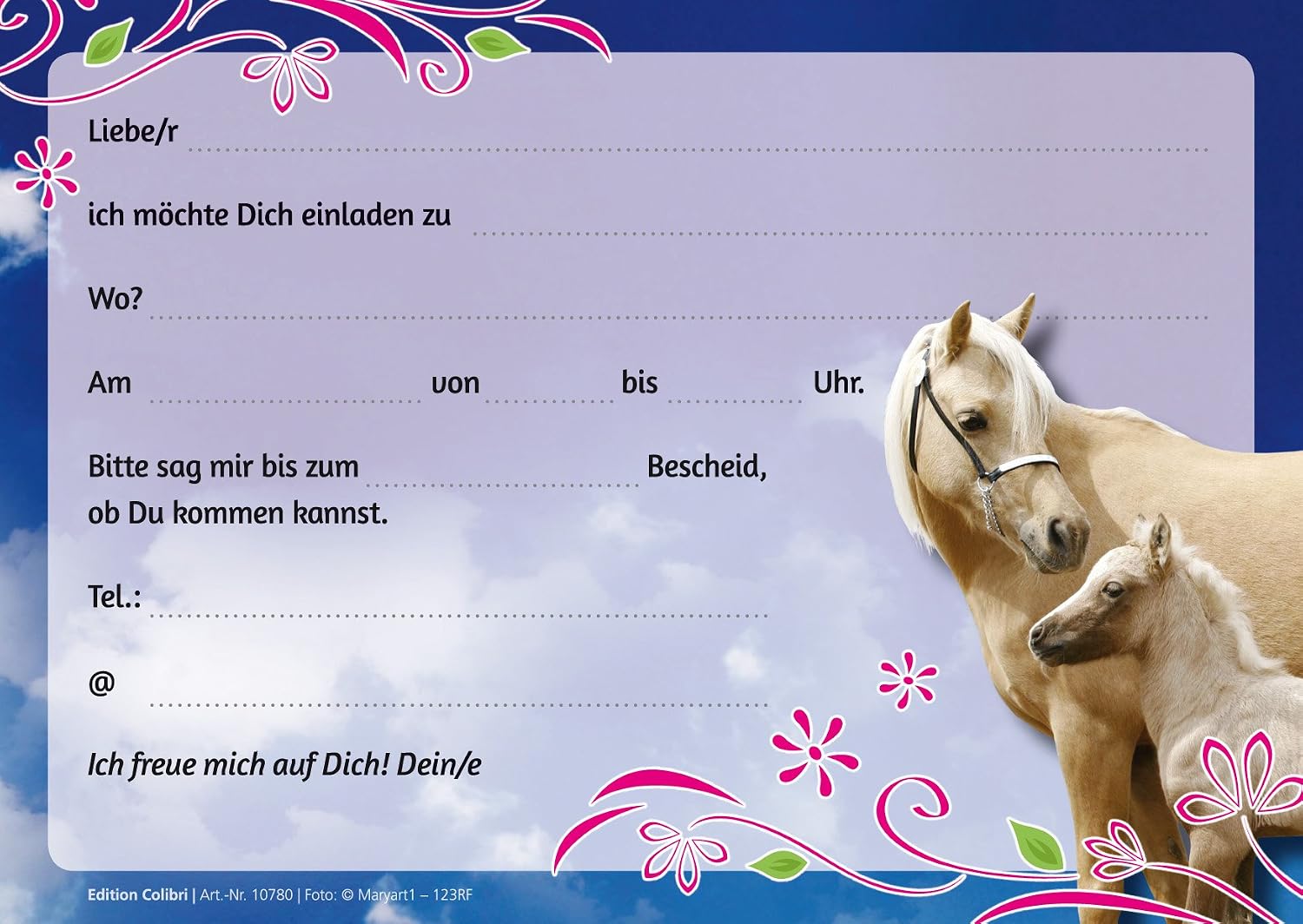 Edition Colibri (10780) 12 Horse Invitations (Set 3) Set of 12 Kid’s Birthday Party Invitations - Image 3