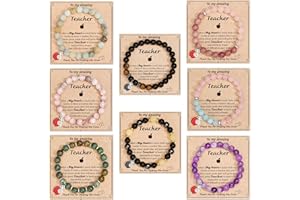 SAMOCO 8Pcs Teacher Appreciation Bracelets Christmas Gifts 8mm Natural Stone Teacher Bracelet Gifts for Women Thank You Gift for Teacher