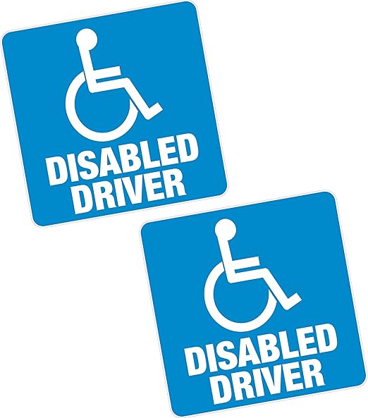 2 x Disabled DRIVER Blue Badge 4" 100mm Sq Vinyl Sticker Car Van Home