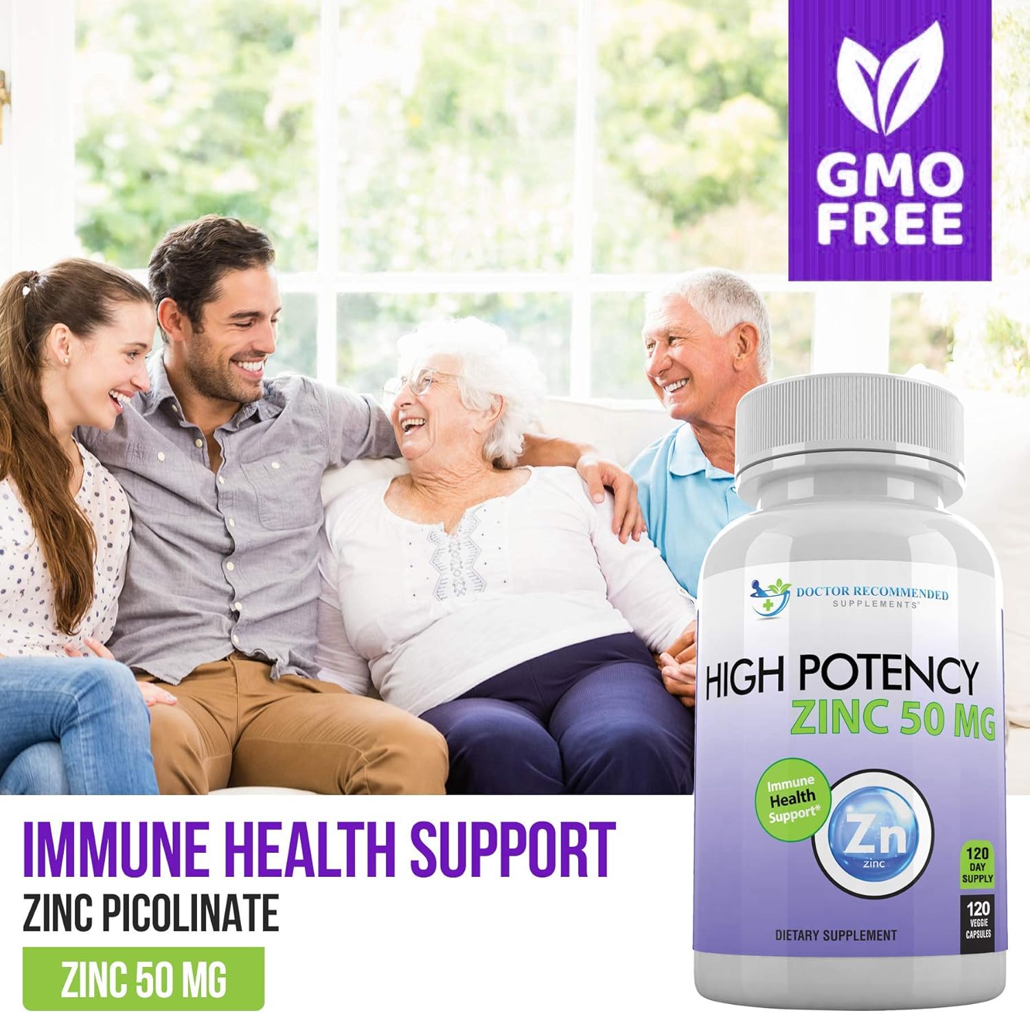 Zinc 50mg - Zinc Picolinate Immune Health Support Supplement 120 Veggie Capsules for Adults and Kids Vitamin, Well-Absorbed High Potency Pure Zinc Supplements - 50mg Per Serving: Health & Personal Care