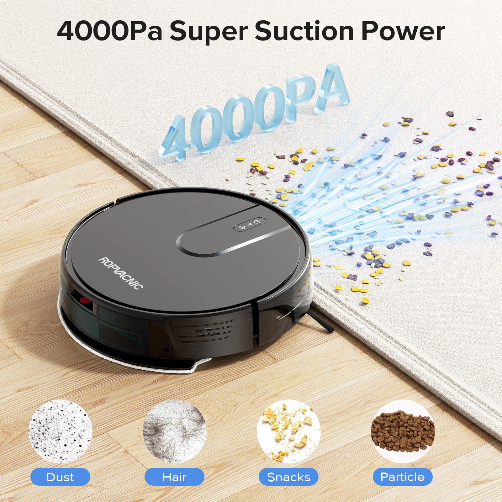 ROPVACNIC Robot Vacuum Cleaner Robot Vacuum and Mop Combo with 4000Pa Suction, Personalized Cleaning Adjustments, Self-Charging Robotic Vacuum Cleaner, Advanced Obstacle Avoidance - Image 3