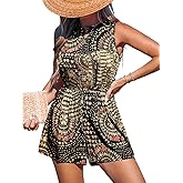 CUPSHE Women's Romper Boho Mock Neck Sleeveless Waist Tie Straight leg Outfit Casual Dressy