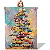Plistiz Vintage Classic Car Throw Blanket for Women Girls Boys, Soft Flannel Blankets Gifts for Living Room Couch, Home, Sofa Decor, 50"x60"