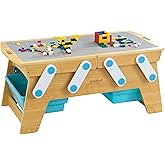 KidKraft Building Bricks Play N Store Wooden Table with 200+ Bricks, 3 Bins | Expandable Activity Table, Open &amp; Close, Two Separate Brick Areas, Natural, For Ages 3+