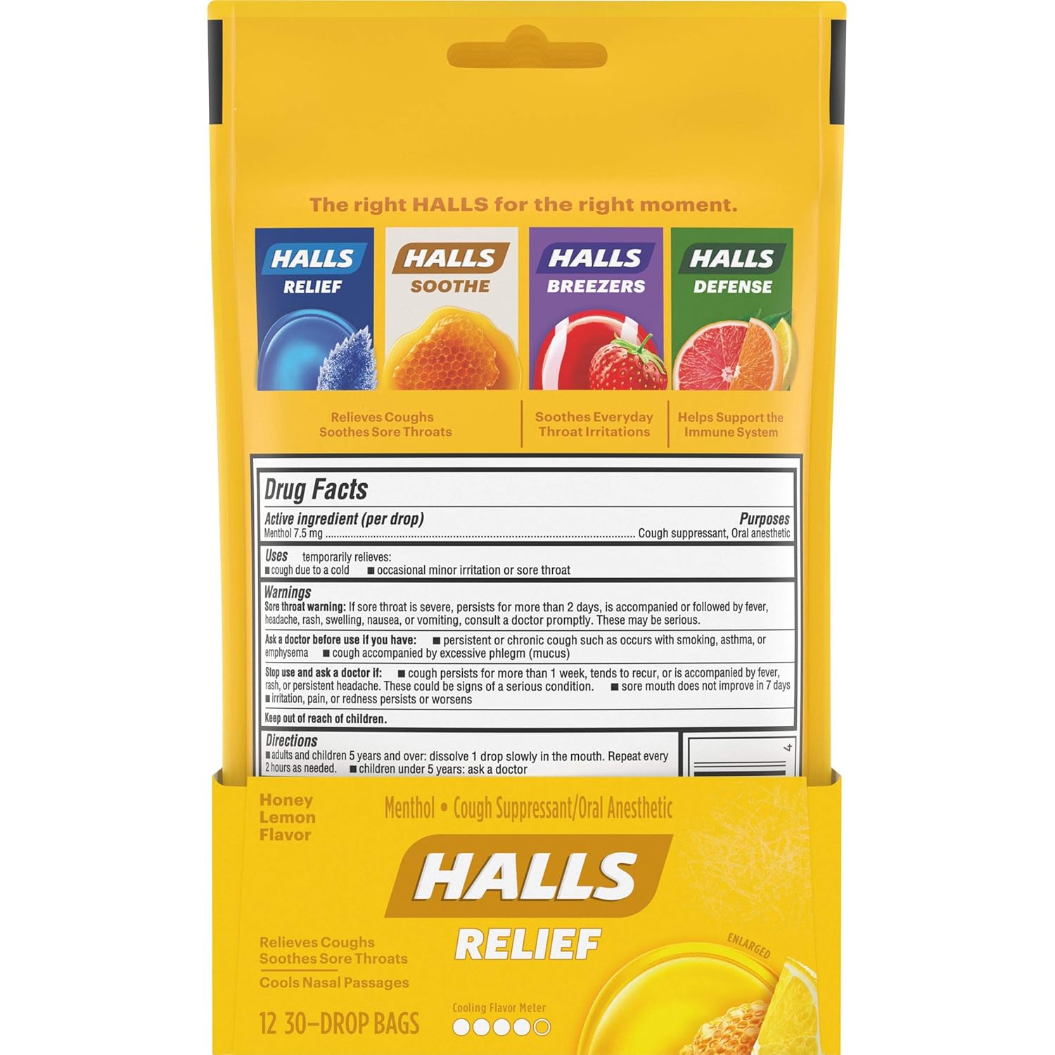 HALLS Relief Honey Lemon Flavor Cough Drops, 12 Bags (360 Total Drops) : Grocery & Gourmet Food
