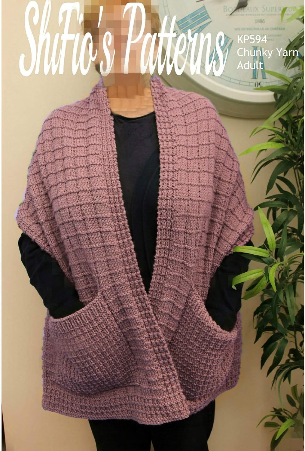 Knitting Pattern for Pocket Scarf Chunky Yarn, Shoulder Warmer Scarf, Ladies Knitting Pattern, KP596, white, A5