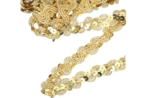 uxcell 11 Yard Sequins Trim Ribbon 0.6 Inch Sequin Gimp Braid Trim Spangle Flat Sequins Paillette Fabric Flat Trims Strips for Crafts Sewing Clothes Home Party Decoration, Gold