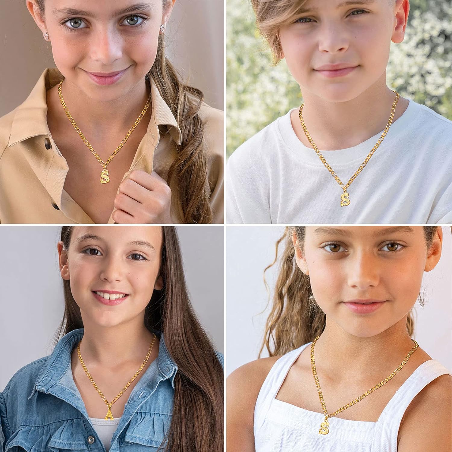 FOCALOOK 18K Gold Plated Small Initial Letter Necklaces 18 Inch Figaro Chain for Teen Boys Girls(T): Jewelry