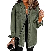 Dokotoo Women's Oversized Denim Jacket Casual Long Sleeve Denim Shirts Distresse Jean Jacket