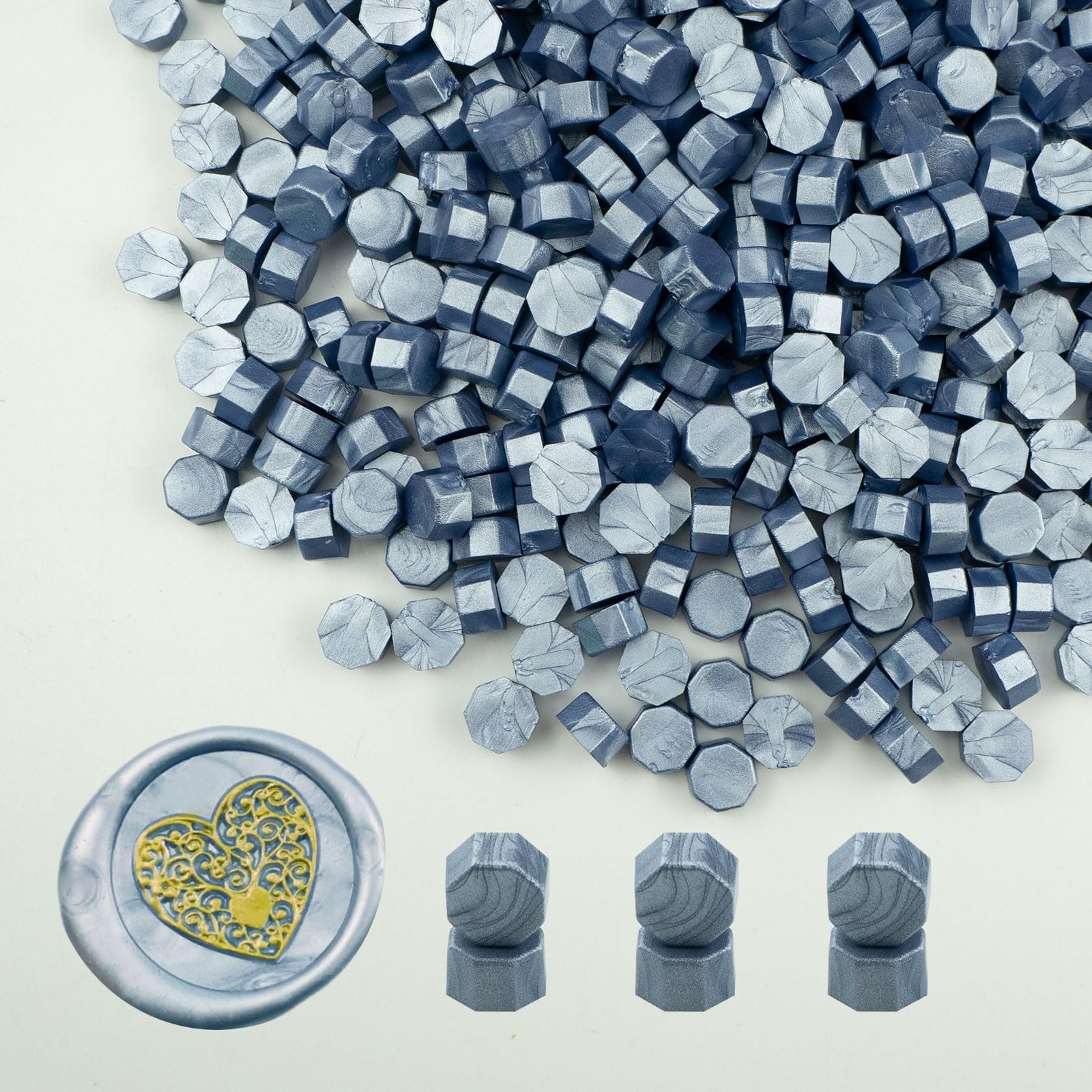 Ioggtser Octagon Sealing Wax Beads - 500 PCS for Wax Seal Stamp, Making Seals for Wedding and Party Invitations (Gray Blue)